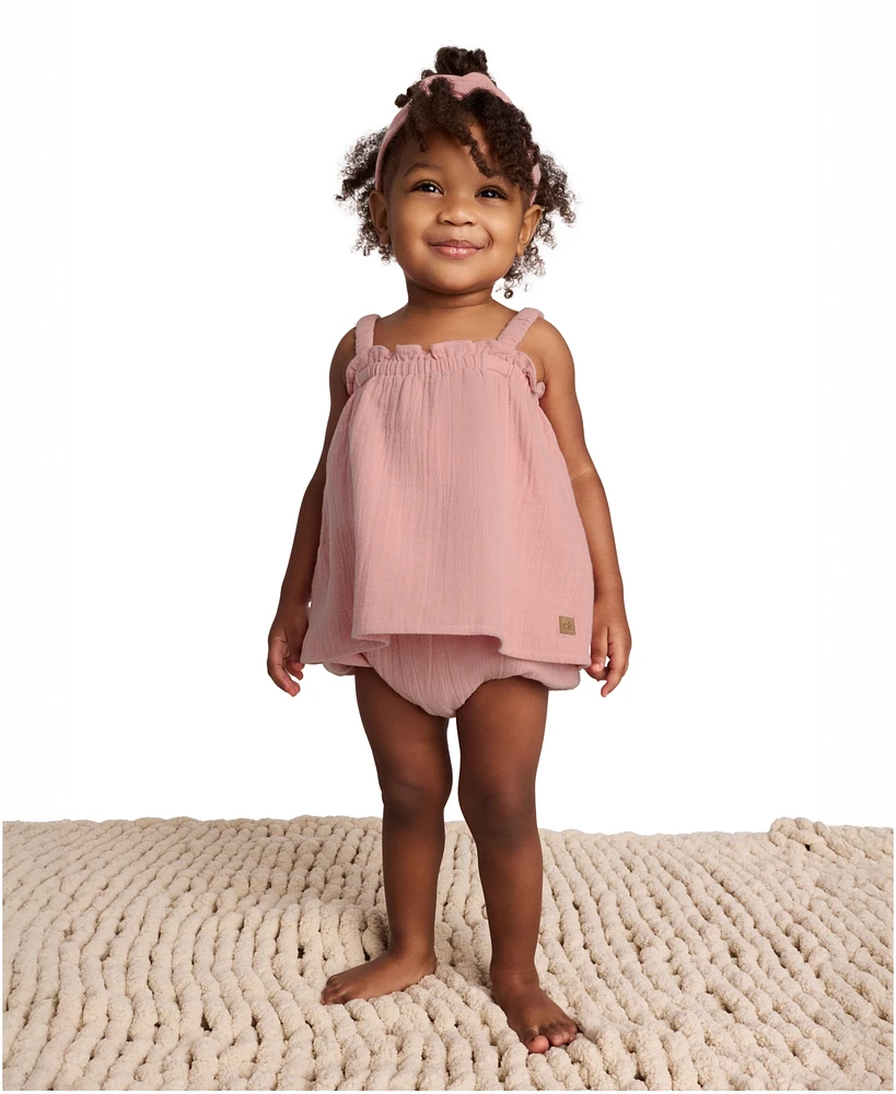 Calvin Klein Baby Girls 2-Piece Gauze Sunsuit and Matching Headband Set