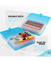 Enday Pencil Box Pink, Large Capacity Plastic Double Deck School Supply Box with 12 Compartments, Plastic Pencil Box with Snap-Tight Lid, Hard Pencil
