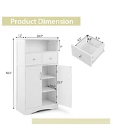 2 Doors Freeestanding Bathroom Floor Cabinet with 2 Drawers and Adjustable Shelves