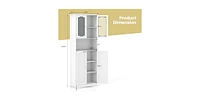 64.5 Inches Tall Bathroom Storage Cabinet with Frost Glass Doors and Shelves