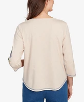 Alfred Dunner Petite El Paso Asymmetrical Floral Embroidered Top