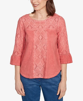 Alfred Dunner Petite El Paso Diamond Textured Spliced Bell Sleeve Top
