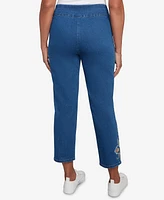 Alfred Dunner Petite El Paso Floral Vine Embroidered Denim Ankle Pants