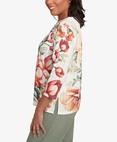 Alfred Dunner Petite Copper Canyon Dramatic Floral Split Beaded Top