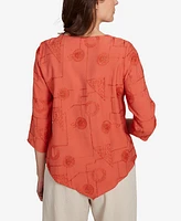 Alfred Dunner Petite Copper Canyon Metallic Embroidered Geometric Top