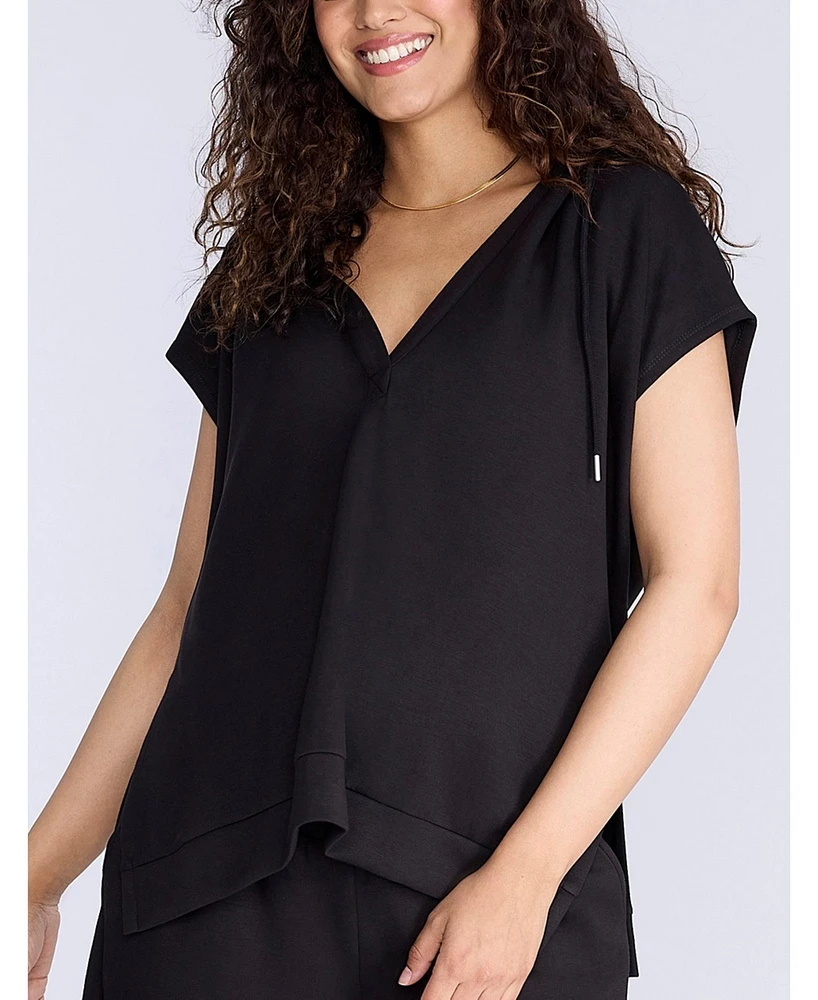 Motherhood Maternity V-Neck Short Sleeve Hooded Top