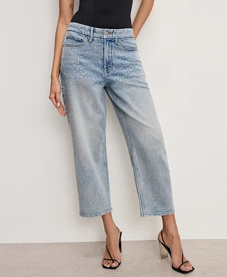 Good American Women's Crystal Stars 90s Cropped Jeans