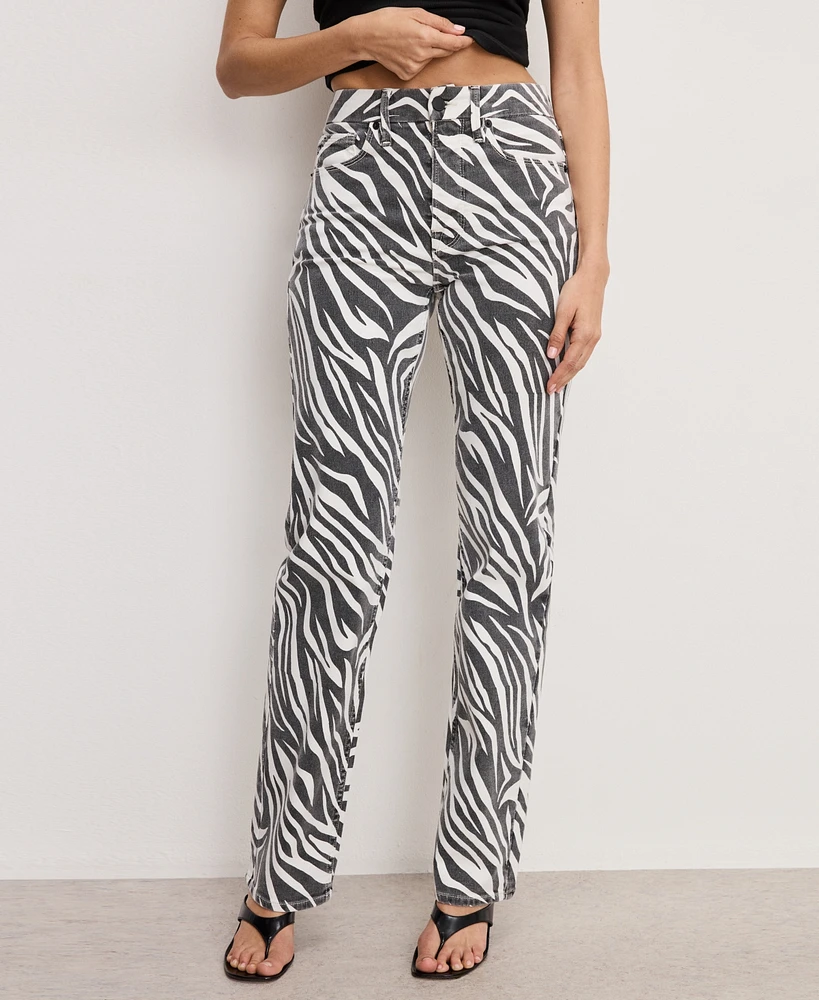 Good American Women's Zebra Icon Straight Jeans