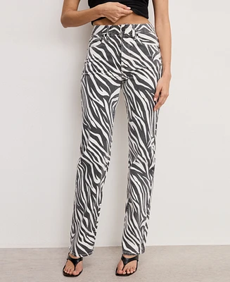 Good American Women's Zebra Icon Straight Jeans