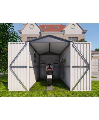 Motorcycle Steel Storage Shed Grey White