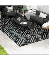 Reversible Outdoor Rug, 9' x 18' Waterproof Plastic Straw Floor Mat, Portable Rv Camping Carpet with Carry Bag, Large Floor Mat for Backyard, Deck, Pi