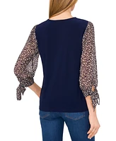 CeCe Women's Mixed-Media Tie-Cuff 3/4-Sleeve Top