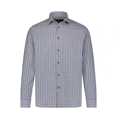 Luchiano Visconti Men's Blue Printed Check Long Sleeve Shirt