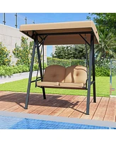 2-Person Outdoor Porch Swing with A-Shaped Metal Stand and Adjustable Canopy
