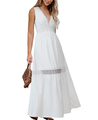 Cupshe Women's Ethereal Lace Trim Maxi Beach Dress