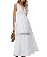Cupshe Women's Ethereal Lace Trim Maxi Beach Dress