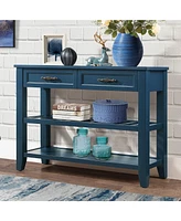 Mid-Century Navy Blue Console Sofa Table