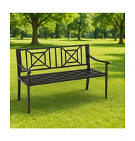 51 Inch Metal Bench with Curved Armrests for 2-3 People-Black
