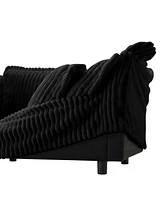 Black Corduroy Slipcovered Armchair with Pillows