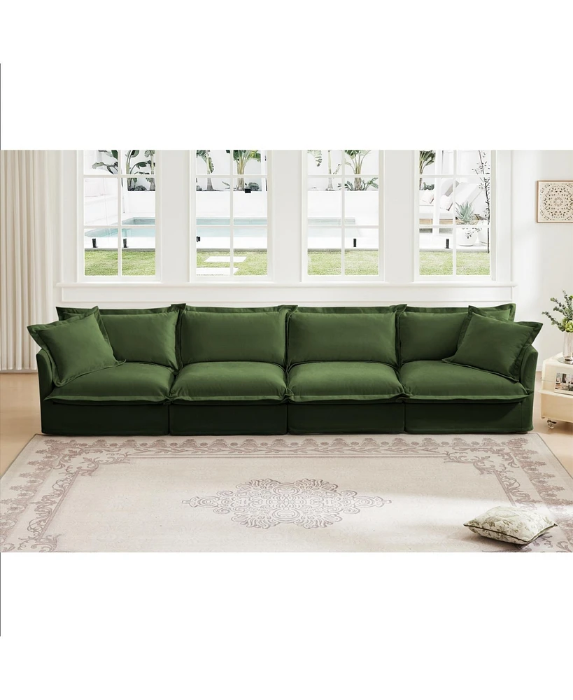 4-Seat Slipcover Sofa, Extra Deep, Cloud-Like Comfort, Chenille Fabric, Green