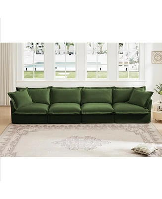 4-Seat Slipcover Sofa, Extra Deep, Cloud-Like Comfort, Chenille Fabric, Green