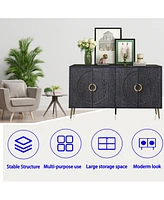 Modern Lacquered 4 Door Wooden Cabinet Sideboard Buffet Server Cabinet Storage Cabinet, for Living Room, Entryway, Hallway, Office, Kitchen and Dining
