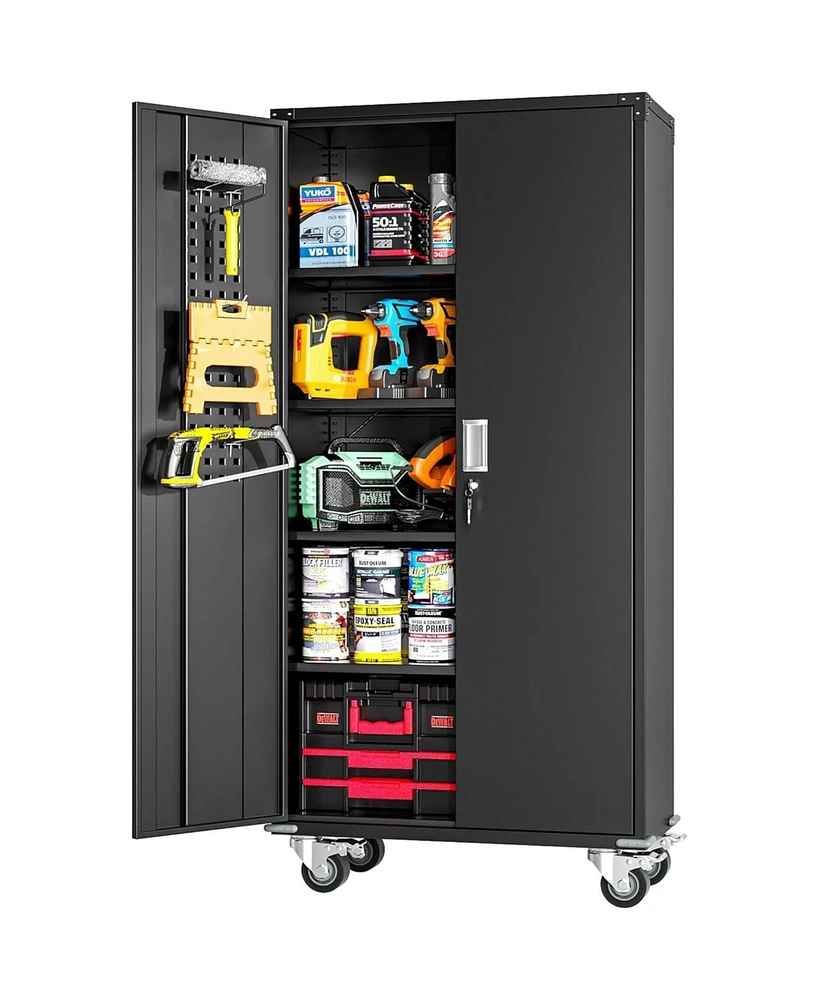 Veripco Garage Storage Cabinets with Locking Doors and 4 Adjustable Shelves, Metal Storage Cabinets with Wheels for Garage, Office, Kitchen, Laundry&U