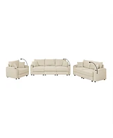 Beige Corduroy Sofa Set with Storage & Cup Holders
