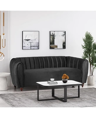 Luxurious Velvet Tuxedo Sofa with Channel Stitching and Modern Glamour