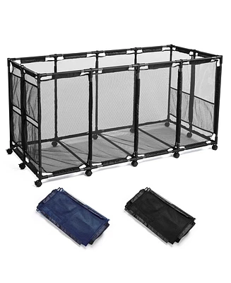 Yescom Mesh Pool Floats Storage Metal Frame Extra Large 12 Wheels Rolling Bin Cart with Blue Mesh Cover Replacement Net