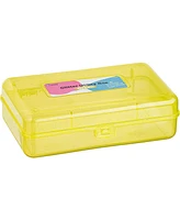 Enday Plastic Pencil Box with Snap Closure Lids Pink, Small Utility Storage Crayon School and Office Supplies Case Organizer, 1 Pc