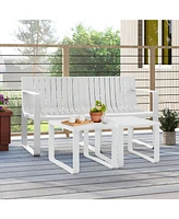 Weather-resistant Plastic 2-Person Bench with Curved Backrest