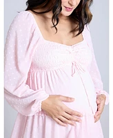 Motherhood Maternity Long Sleeve Front Tie Tiered Mini Dress