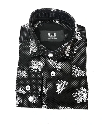 Elie Balleh Big Boys Black White Floral Print Button-Down Slim Fit Shirt