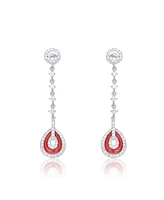 Sterling Silver White Gold Plating with Red Cubic Zirconia Drop Earrings