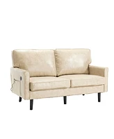 Mid-Century Modern Loveseat Sofa with Usb, Removable Pillow Cover