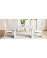 White Marble Dining Set - 4 Pu Chairs, Silver Legs