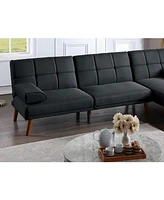 Black Color Polyfiber 2 Piece Sectional Sofa Set Solid Wood Legs Tufted Couch Adjustable Sofa Chaise