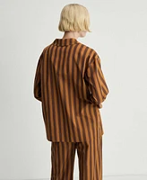 Mango Women's Two-Tone Woven Striped Long Sleeve Sleepshirt