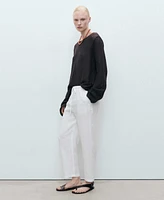 Mango Women's Straight Linen-Blend Pants