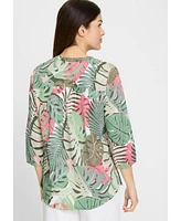 Olsen Women's Palm Print Tunic Blouse