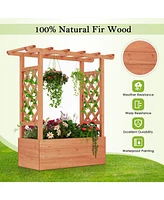 Wooden Raised Garden Bed Elevated Planter Box with Trellis and Hanging Roof-Orange