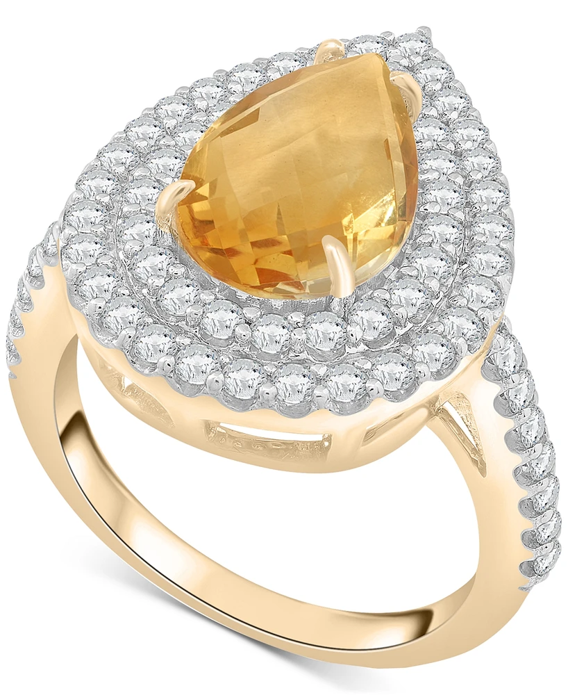 Citrine (2-3/4 ct. t.w.) & Diamond (1 ct. t.w.) Pear Halo Ring in 14k Gold