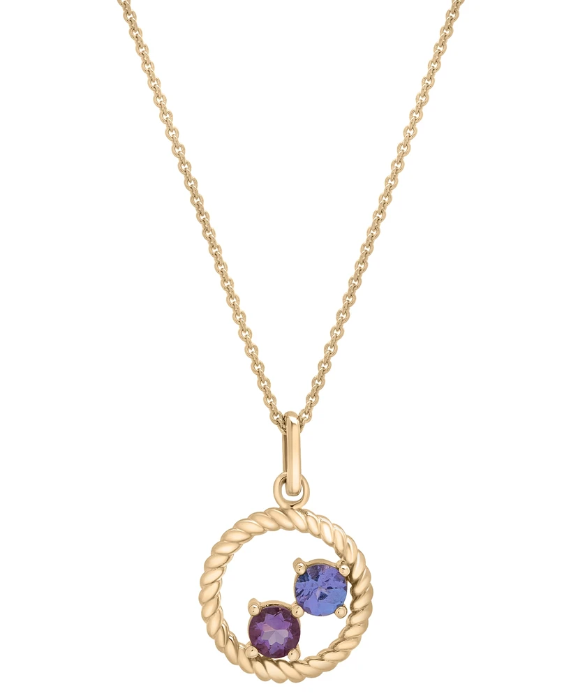 Tanzanite (1/5 ct. t.w.) & Rose de France Amethyst (1/6 ct. t.w.) Double Stone Circle 18" Pendant in 14k Gold-Plated Sterling Silver