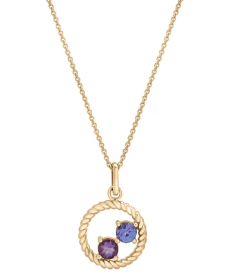 Tanzanite (1/5 ct. t.w.) & Rose de France Amethyst (1/6 ct. t.w.) Double Stone Circle 18" Pendant in 14k Gold-Plated Sterling Silver
