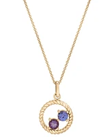 Tanzanite (1/5 ct. t.w.) & Rose de France Amethyst (1/6 ct. t.w.) Double Stone Circle 18" Pendant in 14k Gold-Plated Sterling Silver