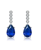 Sterling Silver with White Gold Plating Colored Pear Cubic Zirconia Drop Earrings