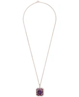 Amethyst (4-1/20 ct. t.w.), Rose de France Amethyst (7/8 ct. t.w.) & Diamond (1/2 ct. t.w.) Halo 18" Pendant Necklace in 14k Rose Gold