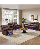 Tribesigns Mid Century Modern Electric Recliner Leather Sofa, Breathable 3-Piece Leather Power Reclining Sofa Set,3 Piece Luxurious Genuine Leather Re