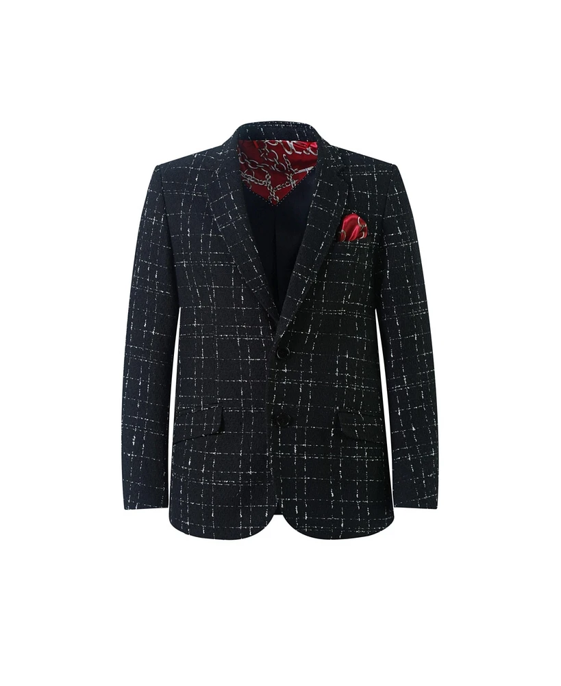 Elie Balleh Boys Black Plaid Boucle Slim Fit Blazer
